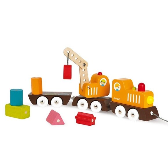 Janod Multi Color Crane Train with Safety Magnetic Blocks 2 Games in 1 Age 2+ - Picture 4 of 11
